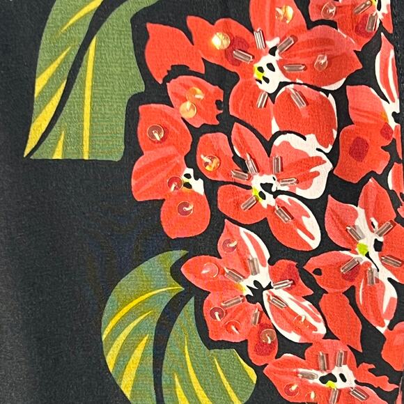 Bob Mackie Wearable Art Silk Blouse Black Floral Large - Picture 8 of 11